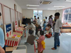 たこ焼き飛ばしゲームは、アンパンマンやポケモンに向けて楽しみました！！